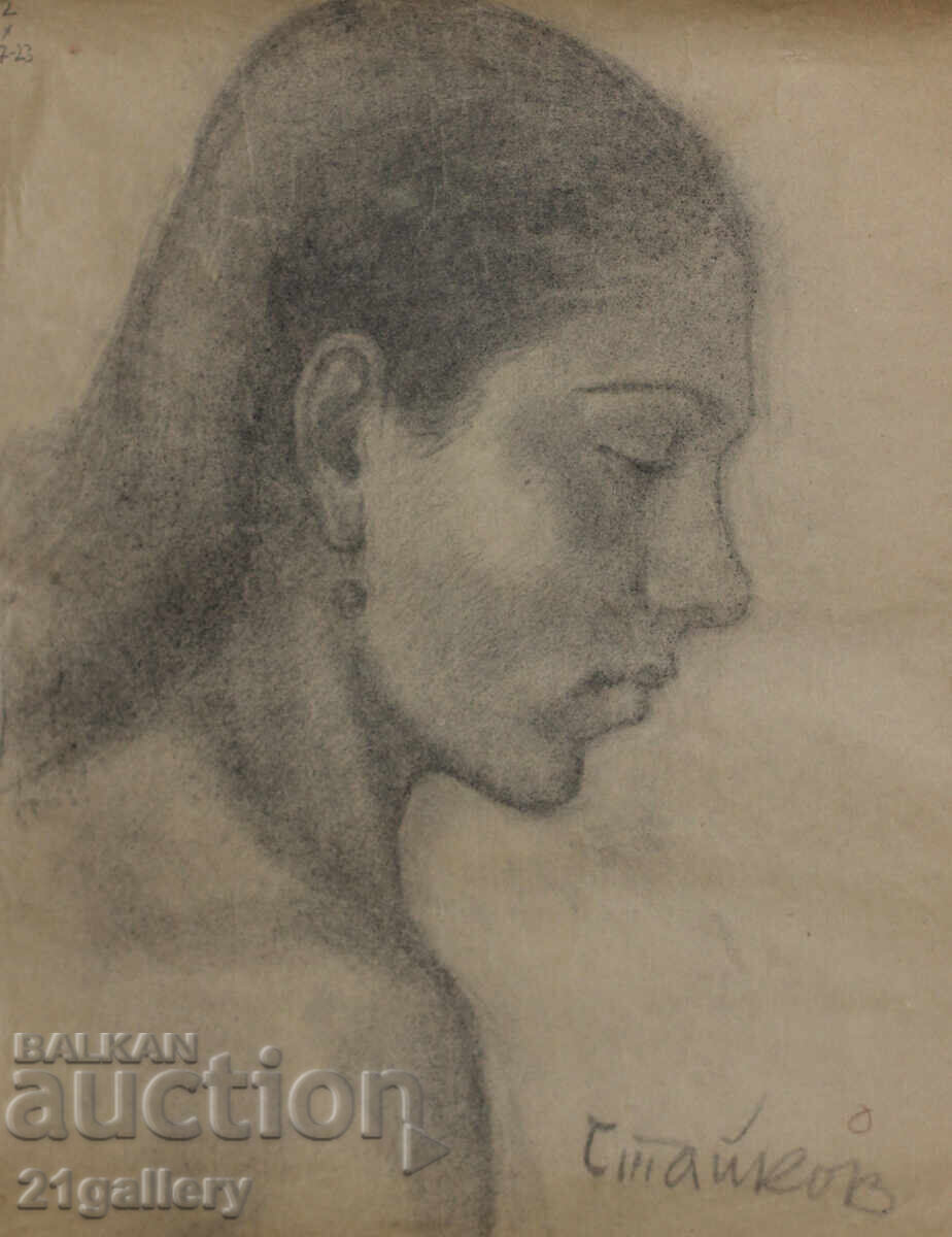 Delivery of Old pencil drawing portrait of a woman, signed