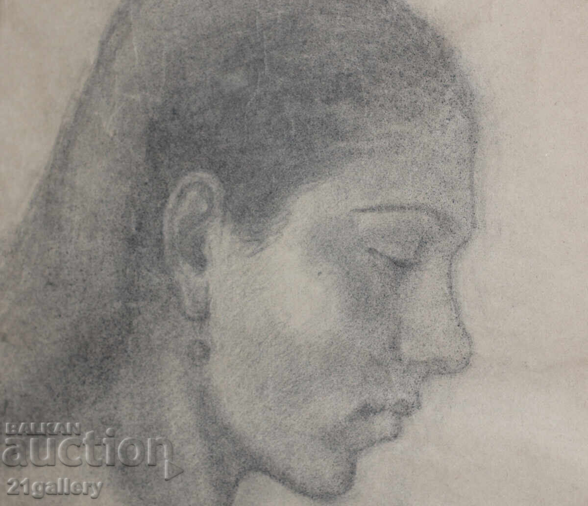 Old pencil drawing portrait of a woman, signed - 5