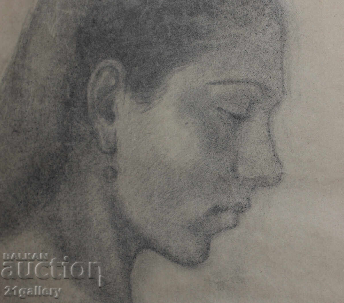 Old pencil drawing portrait of a woman, signed - 6