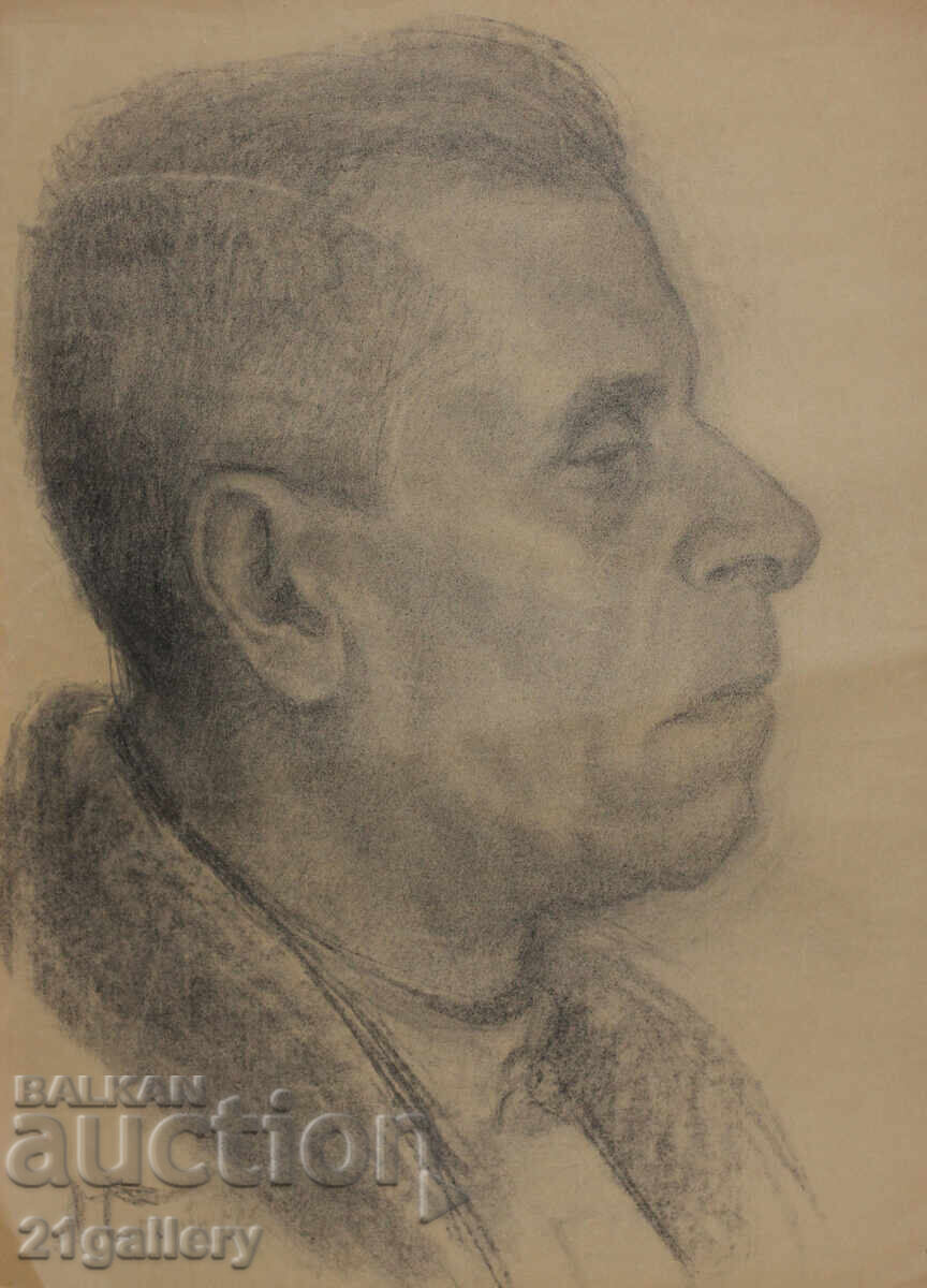 Δημοπρασία Παλιό μολυβένιο σχέδιο πορτρέτο άνδρα υπογεγραμμένο