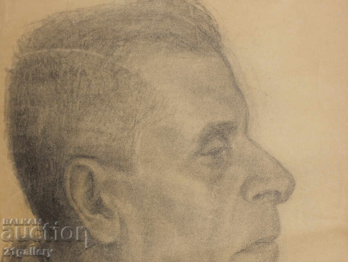 Παράδοση Παλιό μολυβένιο σχέδιο πορτρέτο άνδρα υπογεγραμμένο