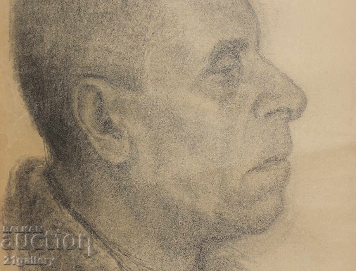 Παλιό μολυβένιο σχέδιο πορτρέτο άνδρα υπογεγραμμένο - 5