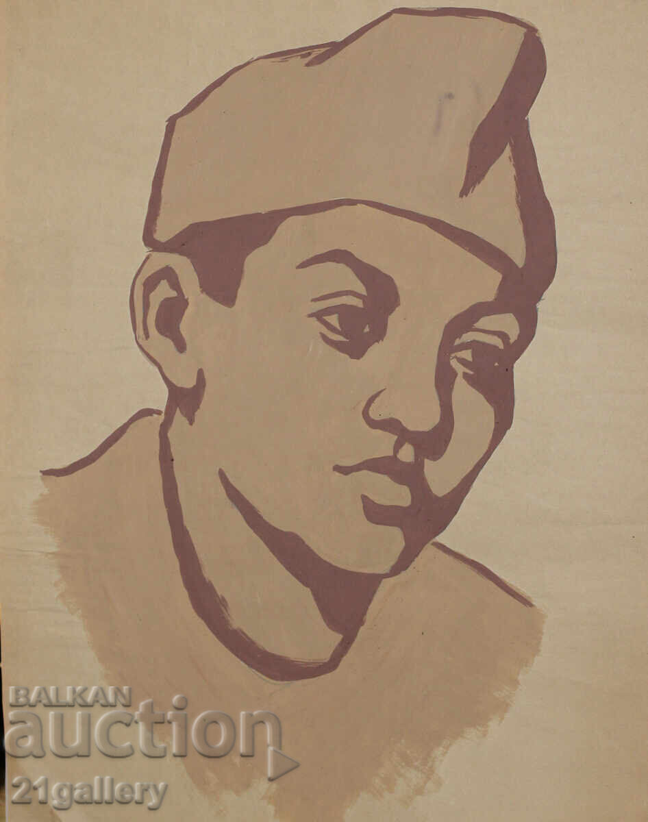 Стара картина гваш портрет на момче подписан с цена 400.00 лв. | € 204.52