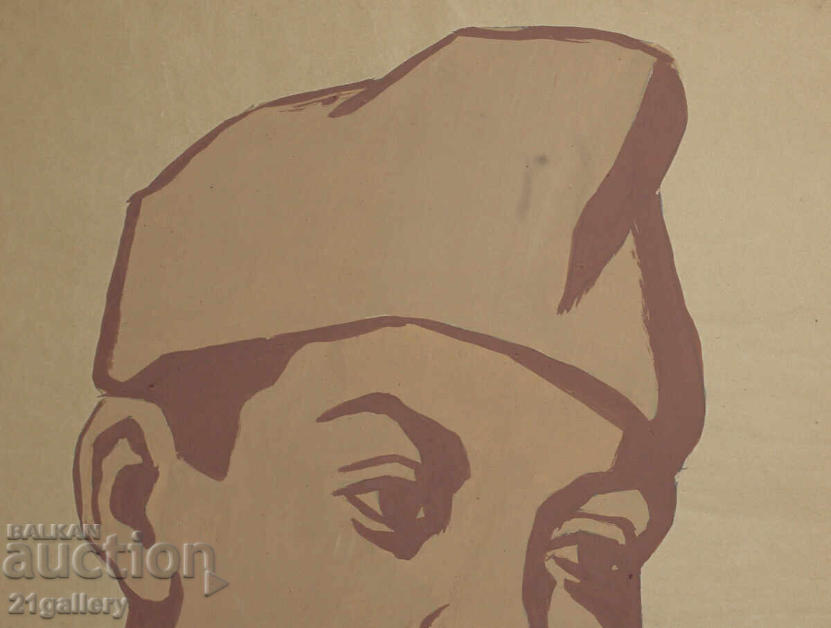 Доставка на Стара картина гваш портрет на момче подписан