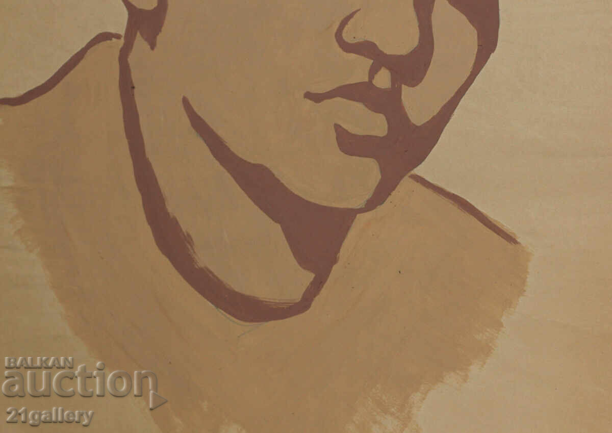 Стара картина гваш портрет на момче подписан - 7