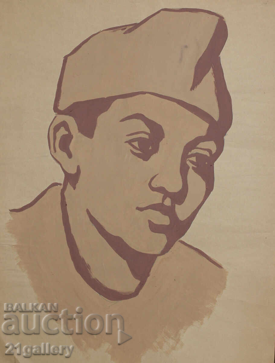 Стара картина гваш портрет на момче подписан
