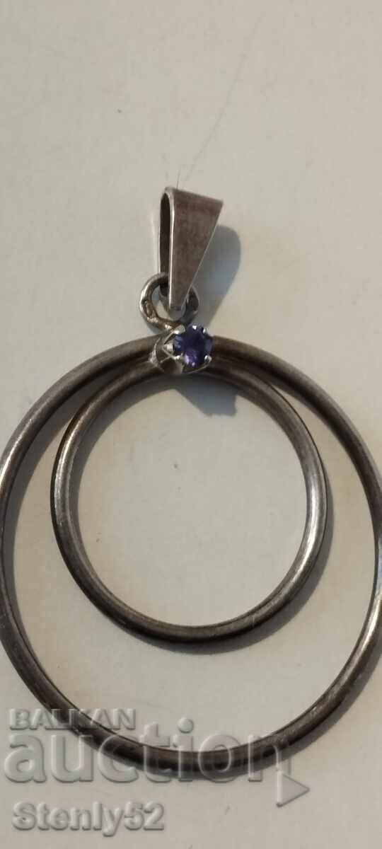 Ασημένιο μενταγιόν με μωβ φυσικό λίθο 3.51 γρ