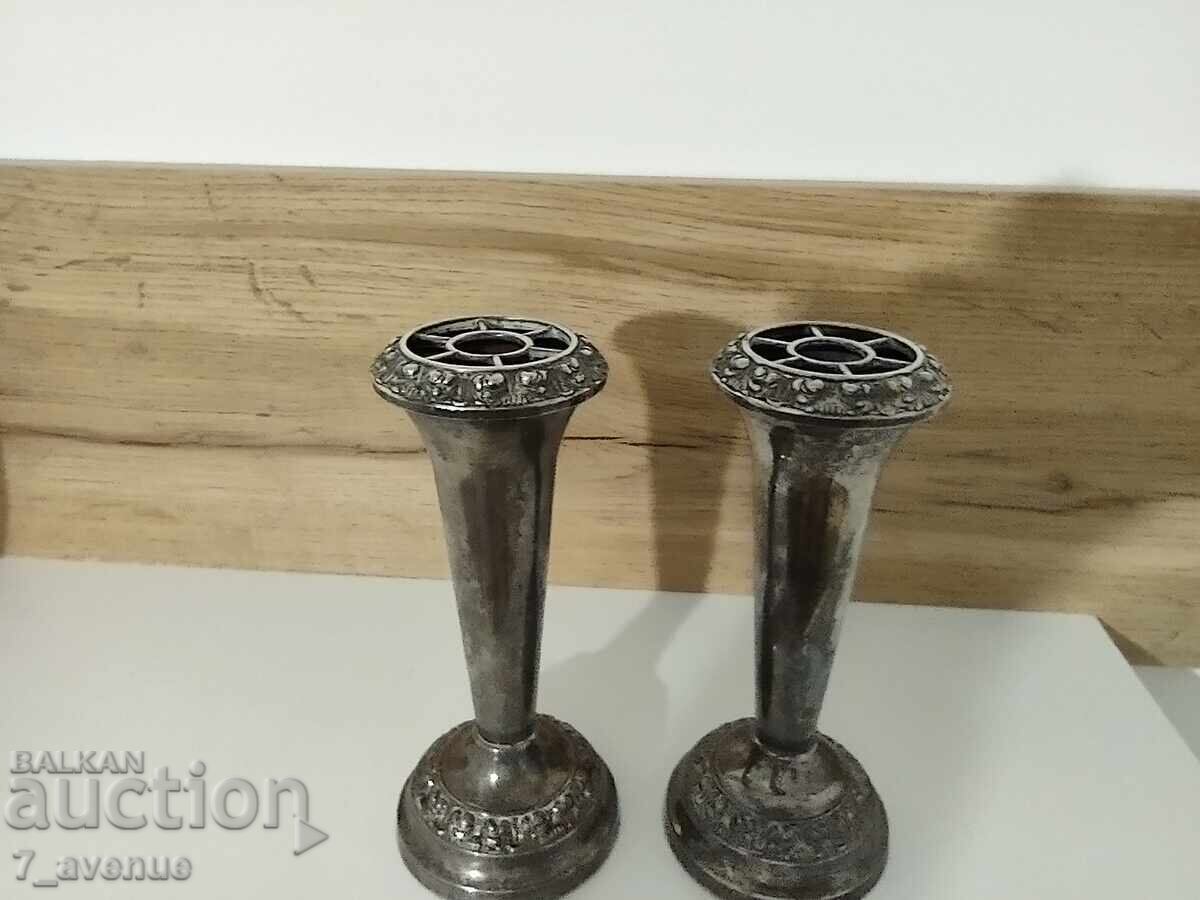 Candlesticks/Vases, silver-plated with stamps, 4.04.25 with price 120.00 BGN | € 61.36