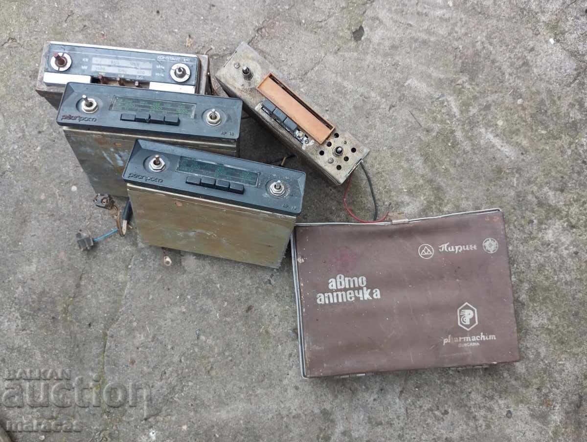 Old radiators for retro cars and a car first-aid kit