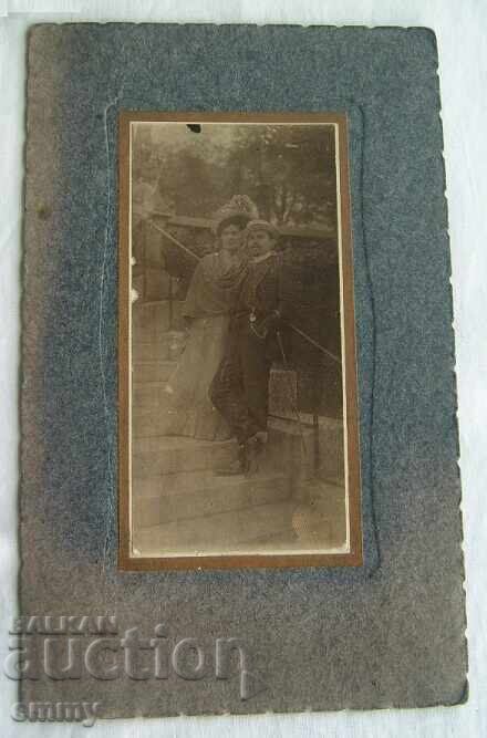 Old cardboard photo - young family, couple Old cardboard photo - young family, couple