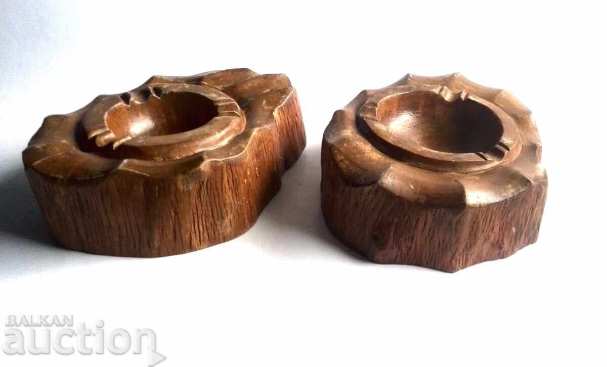 Παλιά δύο επιτραπέζια σταχτοδοχεία από μασίφ ξύλο - 5