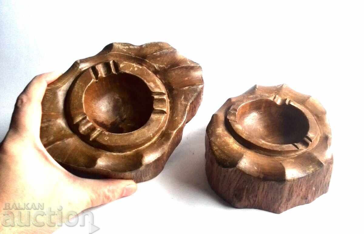 Παλιά δύο επιτραπέζια σταχτοδοχεία από μασίφ ξύλο - 6