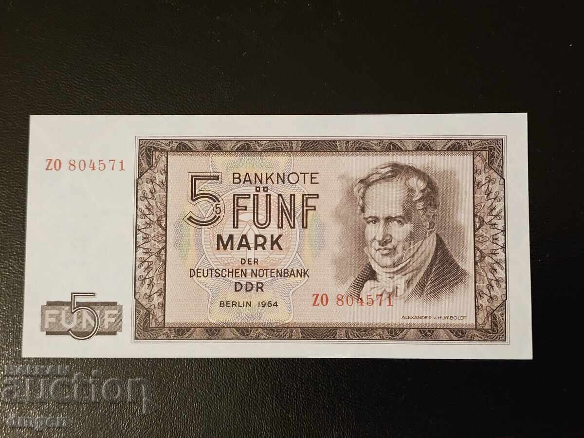 5 марки ГДР 1964 UNC