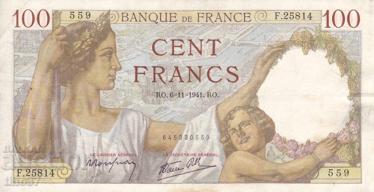 tino37 - FRANCE - 100 FRANCS - 1941 - VF with price 18.80 BGN | € 9.61 tino37 - FRANCE - 100 FRANCS - 1941 - VF with price 18.80 BGN | € 9.61