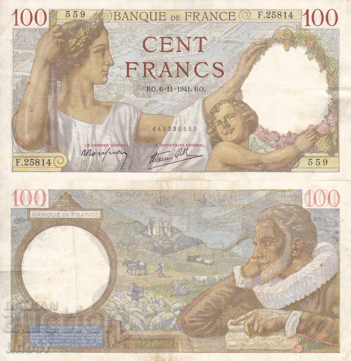 tino37 - FRANCE - 100 FRANCS - 1941 - VF tino37 - FRANCE - 100 FRANCS - 1941 - VF