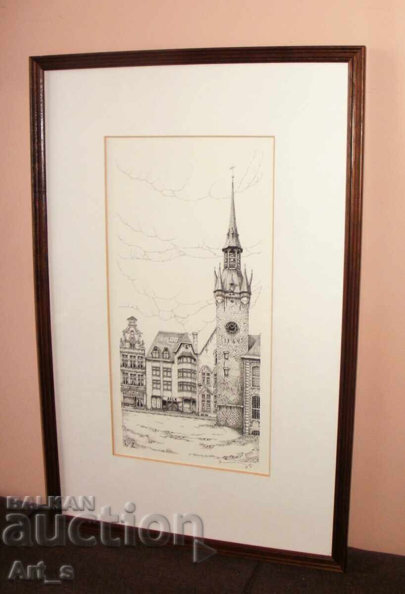 Livrarea Grafică olandeză cu clopotniță și arhitectură în ramă