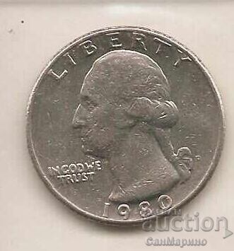 1І4  долар   САЩ   1980  г.  D* с цена 0.70 лв. | € 0.36