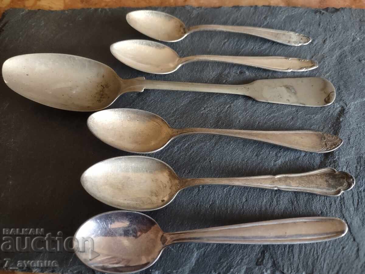 Lot tacâmuri vechi linguri, argintate, 6.04.25 - 6 Lot tacâmuri vechi linguri, argintate, 6.04.25 - 6