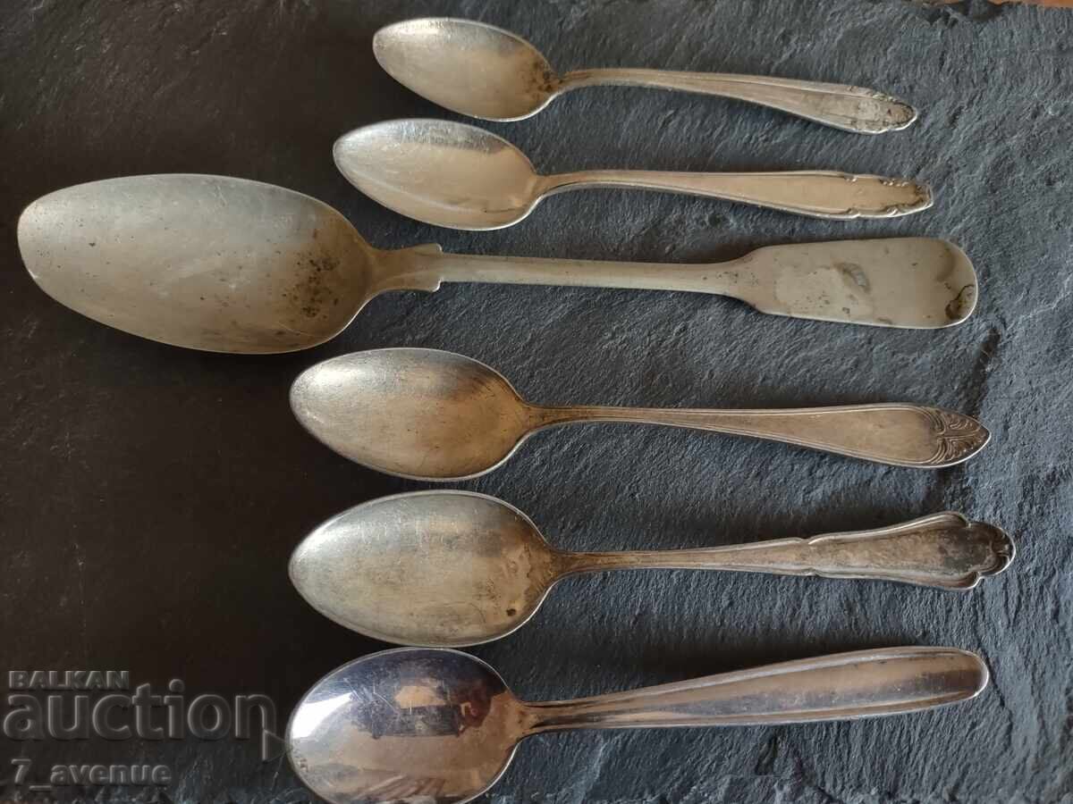 Lot tacâmuri vechi linguri, argintate, 6.04.25 Lot tacâmuri vechi linguri, argintate, 6.04.25