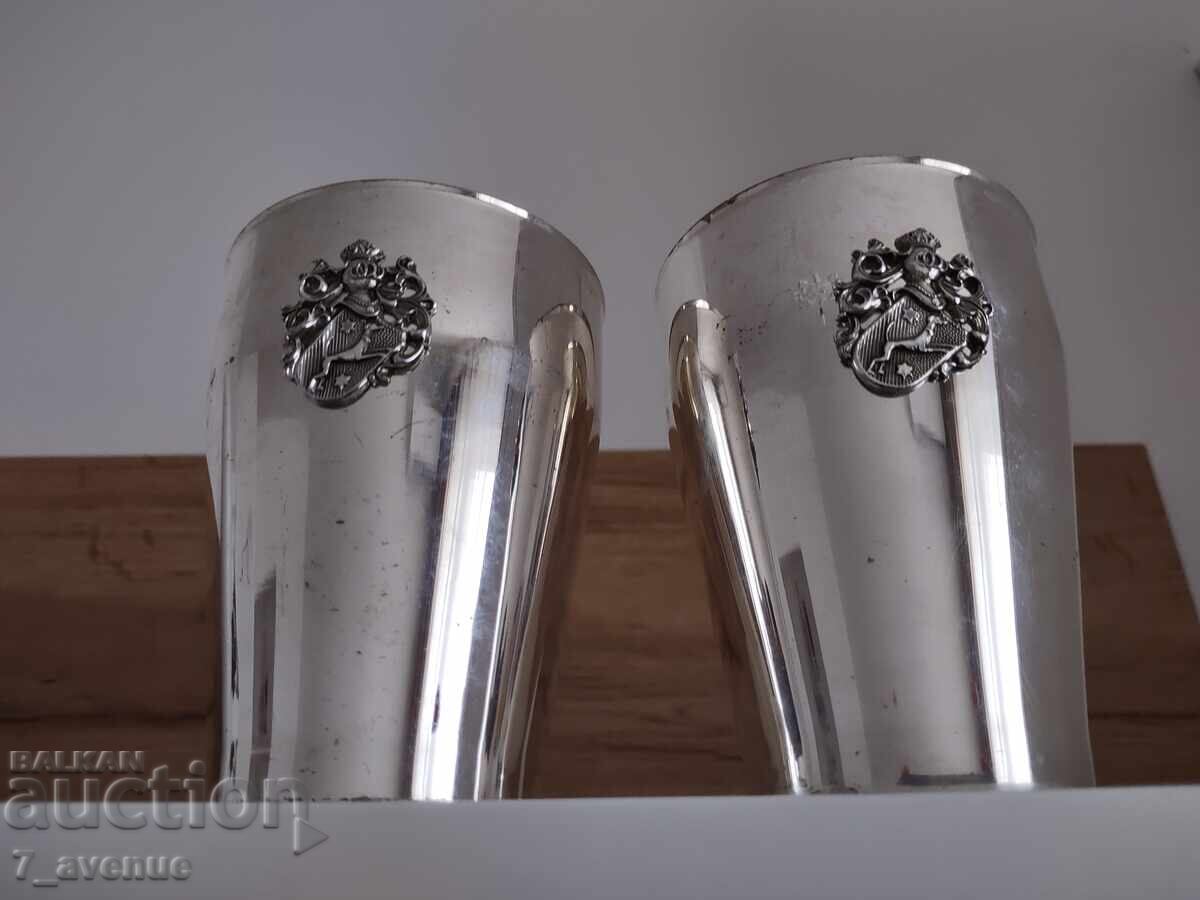 2 metal cups, with emblem, sign, before 1960, 6.04.25 with price 99.00 BGN | € 50.62 2 metal cups, with emblem, sign, before 1960, 6.04.25 with price 99.00 BGN | € 50.62