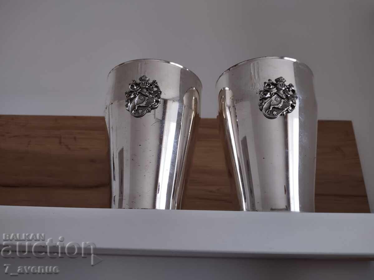 2 metal cups, with emblem, sign, before 1960, 6.04.25 2 metal cups, with emblem, sign, before 1960, 6.04.25