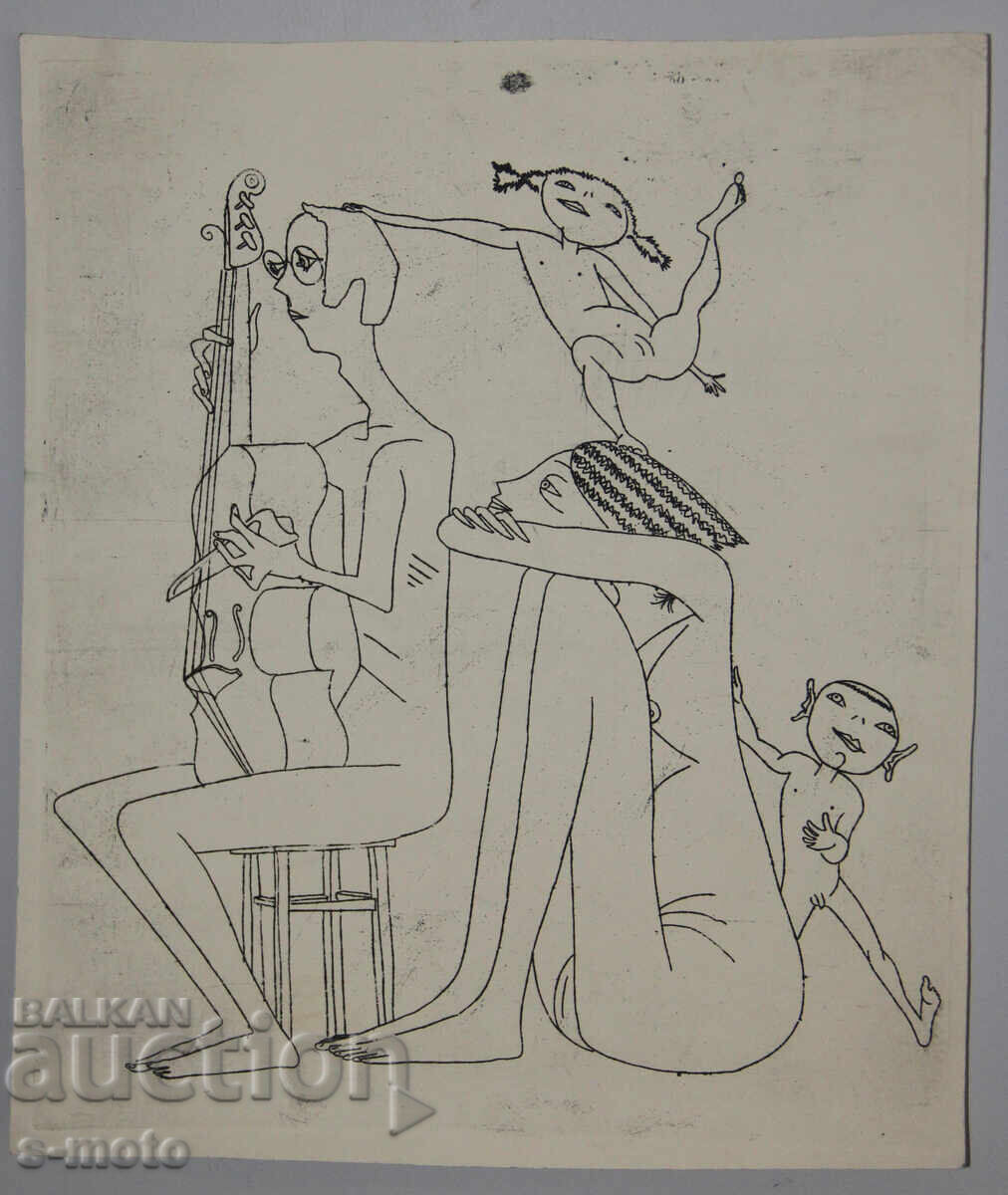 Licitație Grafică Ivan Gazdov, gravură în tehnica acului uscat, figuri