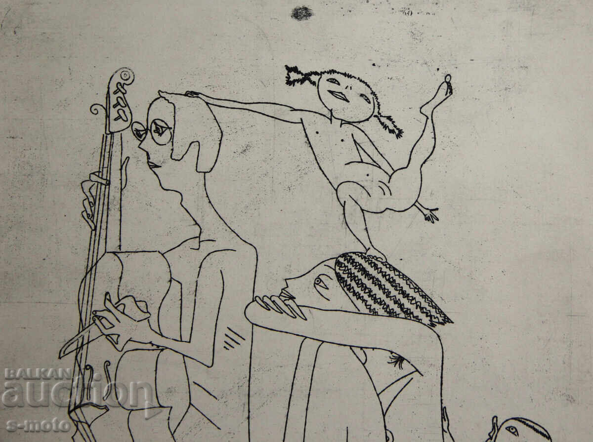 Livrarea Grafică Ivan Gazdov, gravură în tehnica acului uscat, figuri