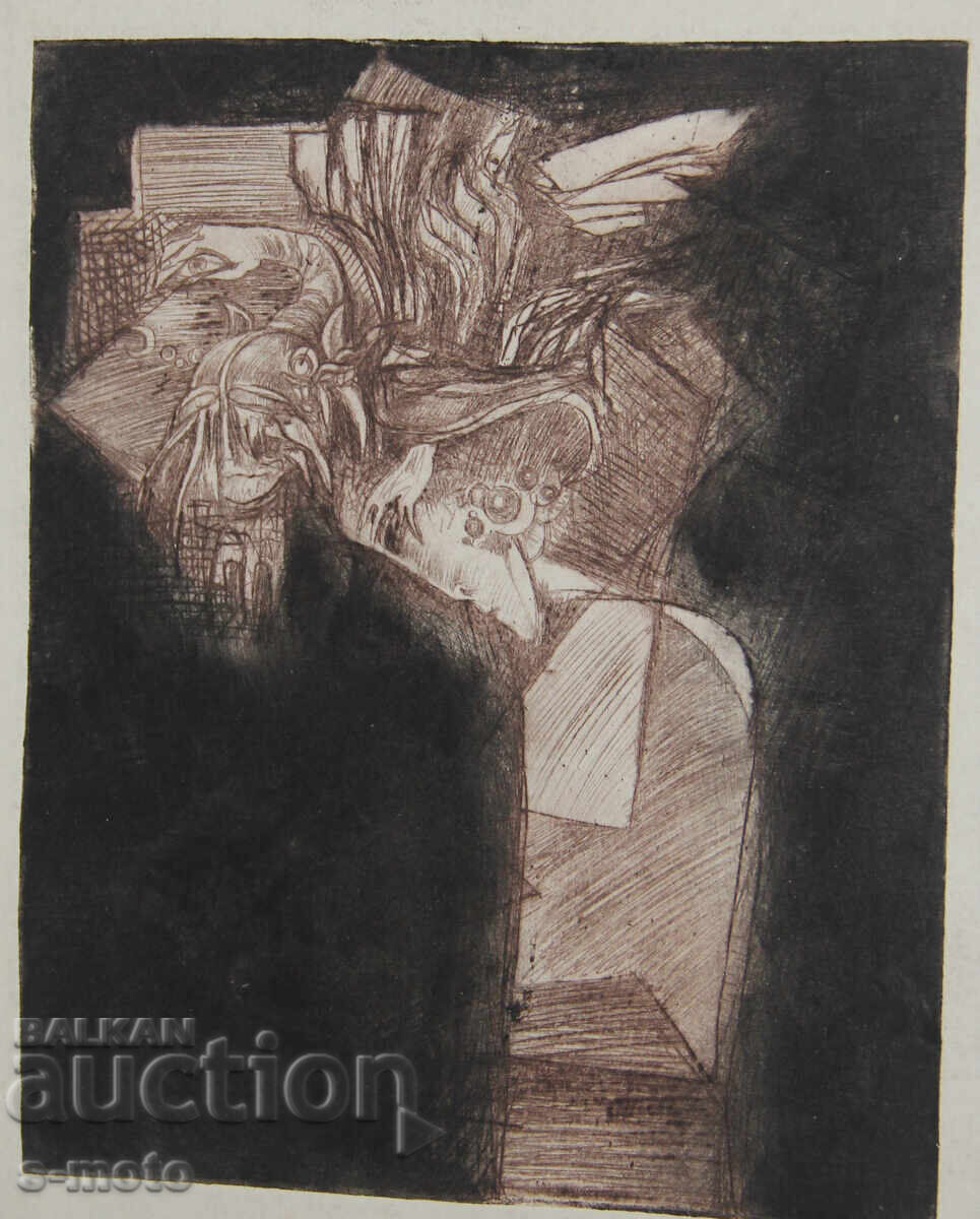 Παράδοση Γραφικά της Νέλι Σαντέβα με ξηρή χάραξη, πορτρέτο