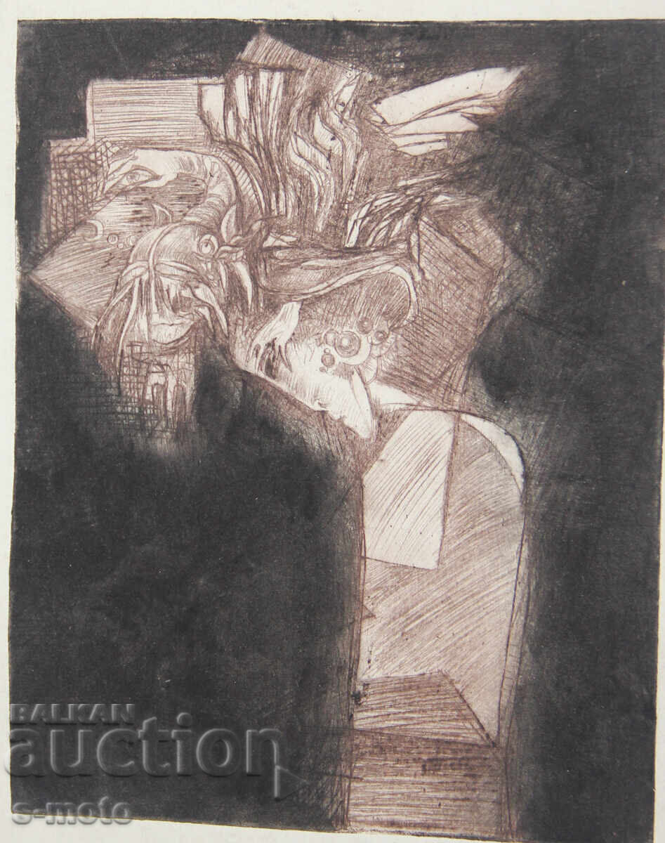 Γραφικά της Νέλι Σαντέβα με ξηρή χάραξη, πορτρέτο