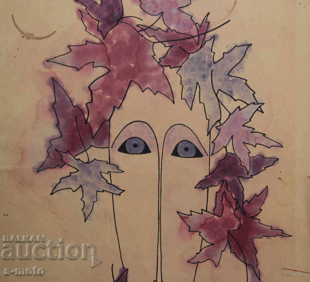 Old painting ink / watercolor portrait - 5