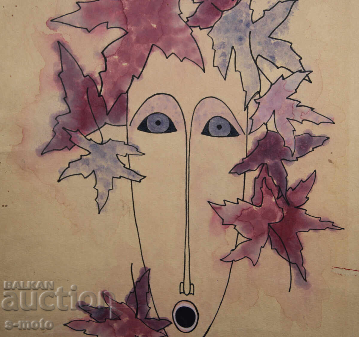 Old painting ink / watercolor portrait - 6