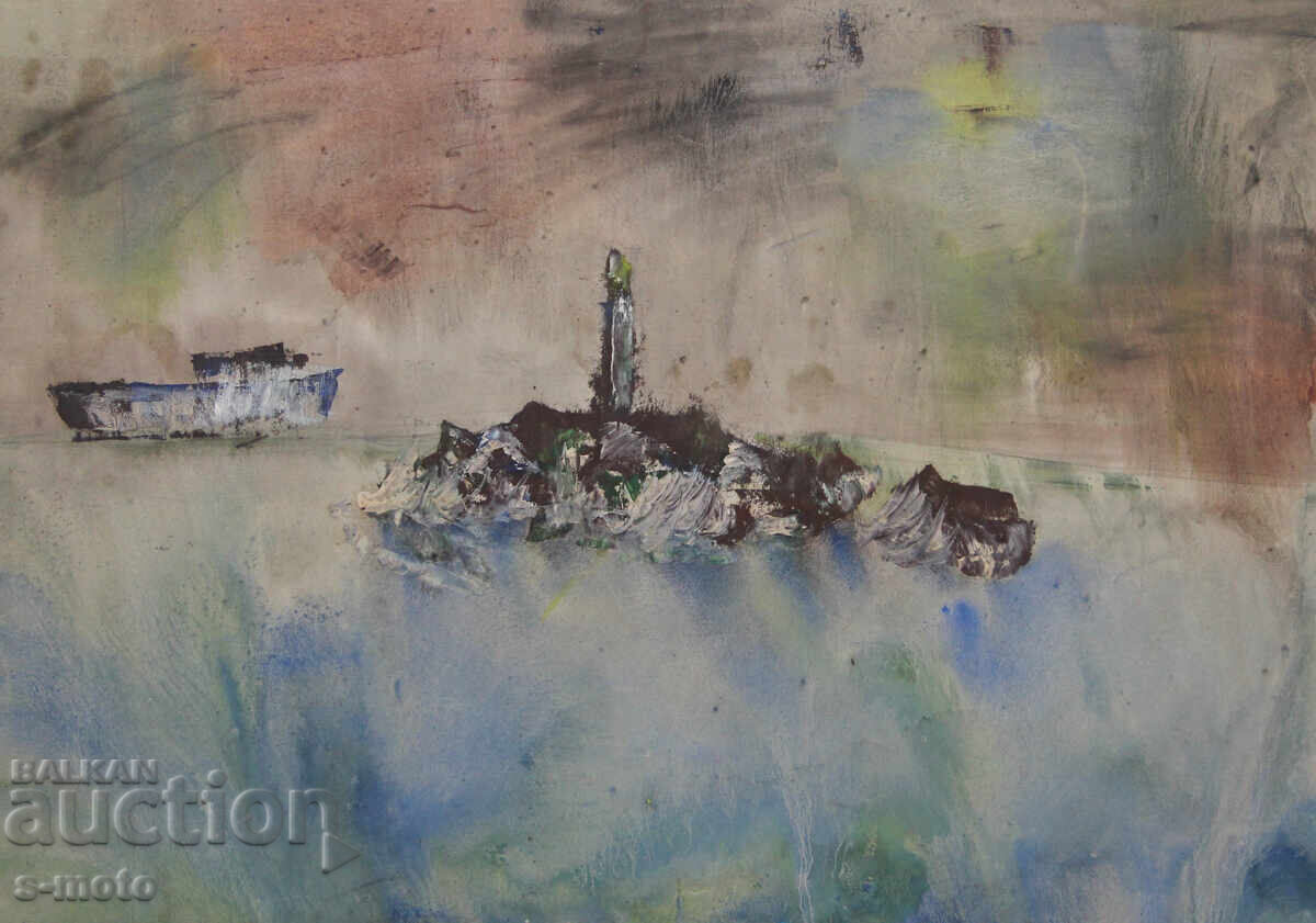 Licitație Tablou cu tempera, peisaj marin