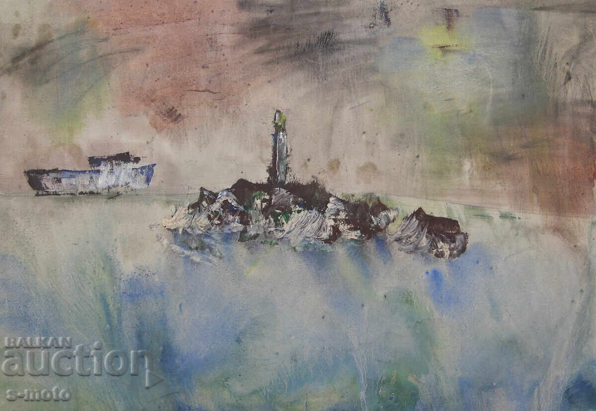 Tablou cu tempera, peisaj marin