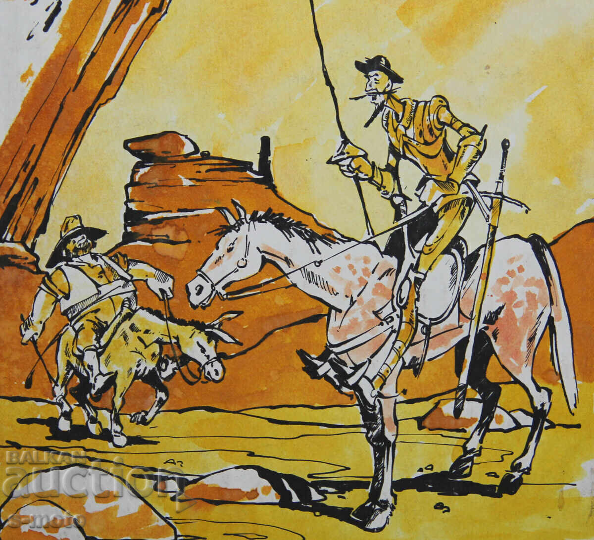 Рисунка акварел/туш илюстрация Дон Кихот - 6 Рисунка акварел/туш илюстрация Дон Кихот - 6