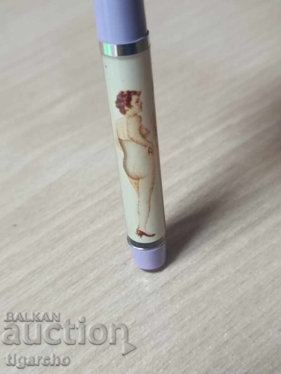 Delivery of Retro pen with a stripping woman