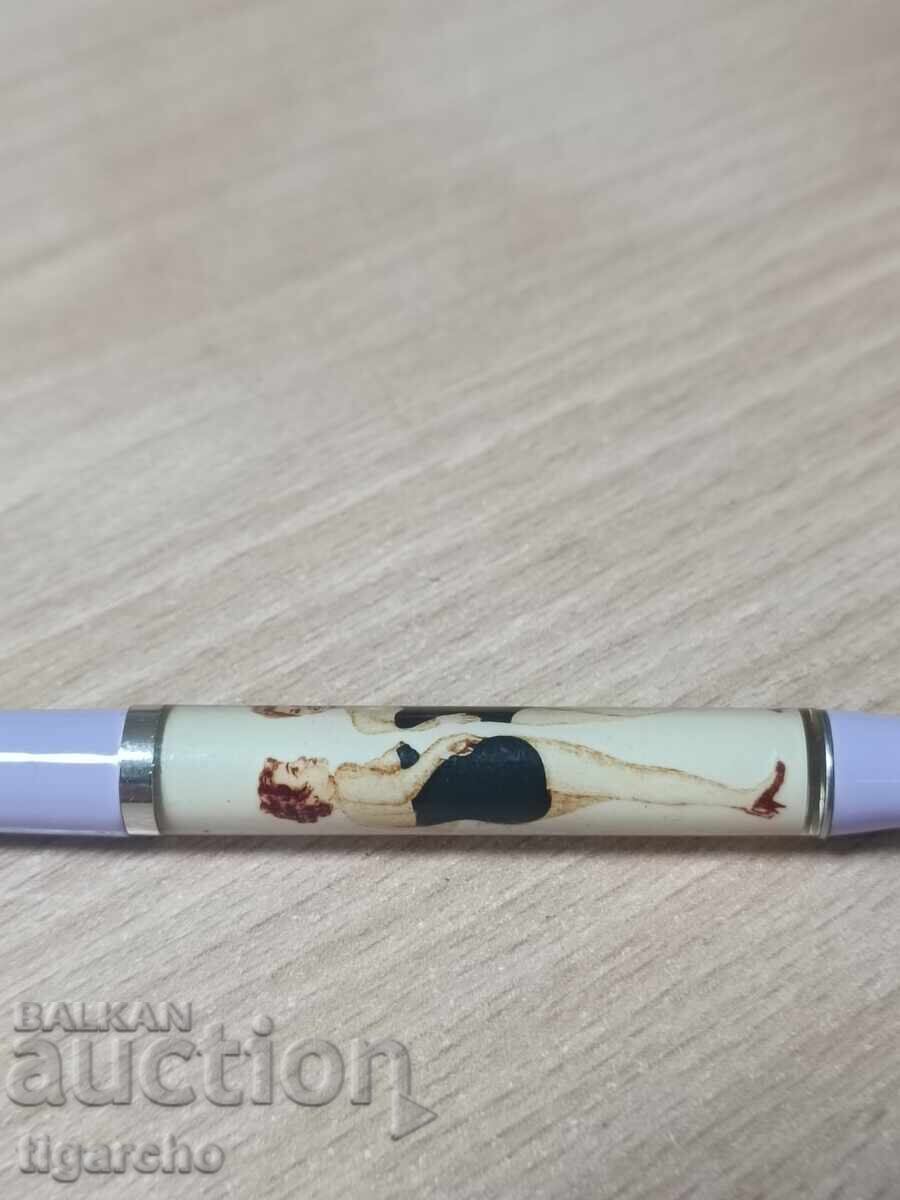 Retro pen with a stripping woman
