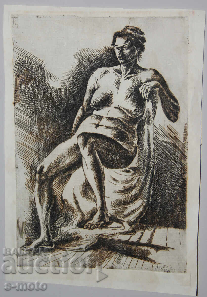 Δημοπρασία Γραφικά, ξηρή χάραξη, γυμνό σώμα, πορτρέτο