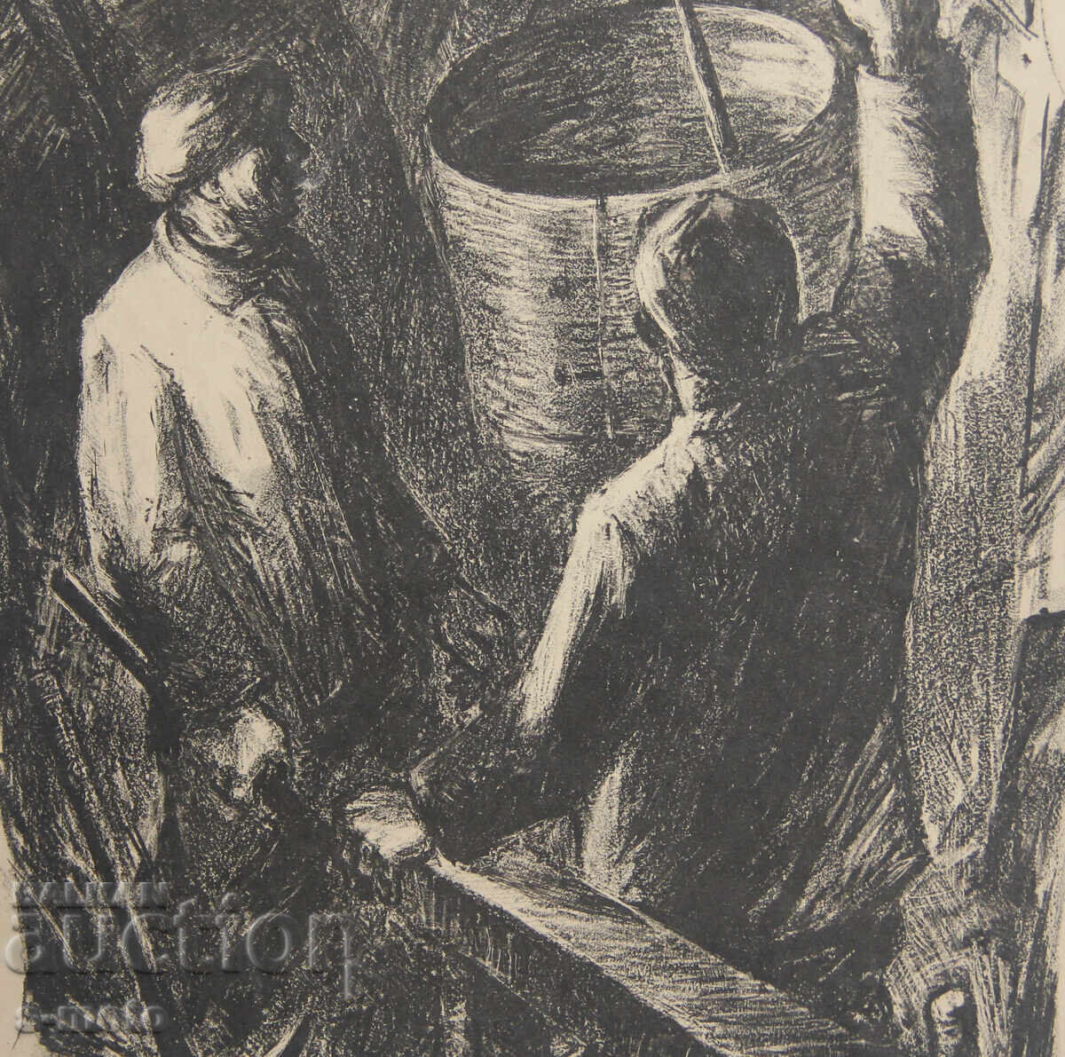 Γραφικά, μικτές τεχνικές, εργάτες σε εργοστάσιο - 7