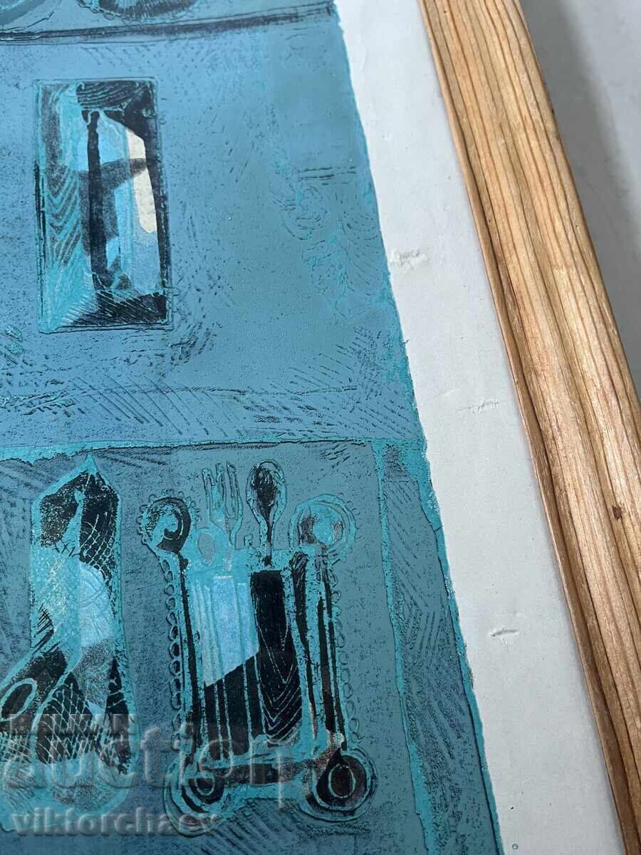 Lyubomir Ĭordanov μεγάλη γραφική - “Εστία” πίνακας λιθογραφία - 6