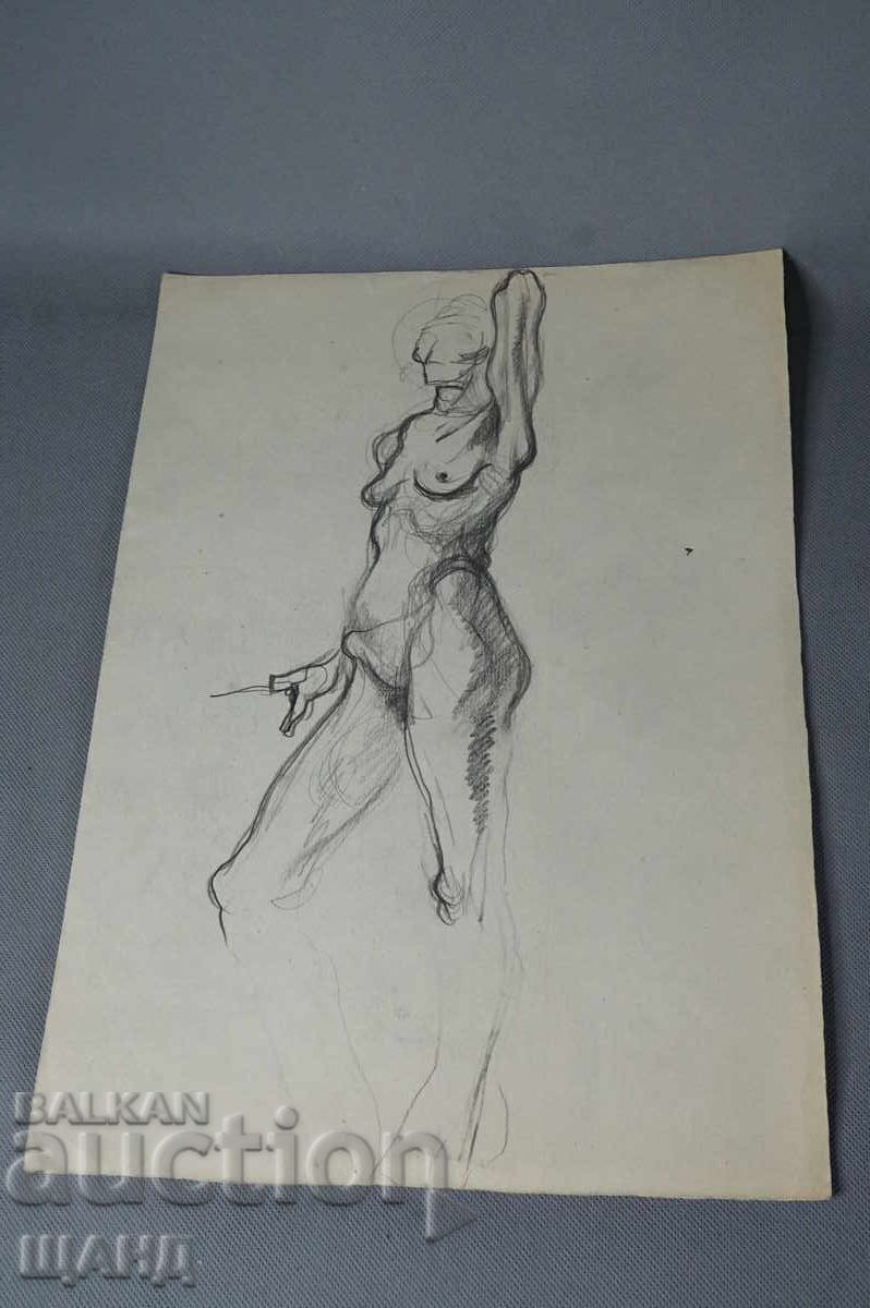 Old Master drawing, pencil, erotic, nude body