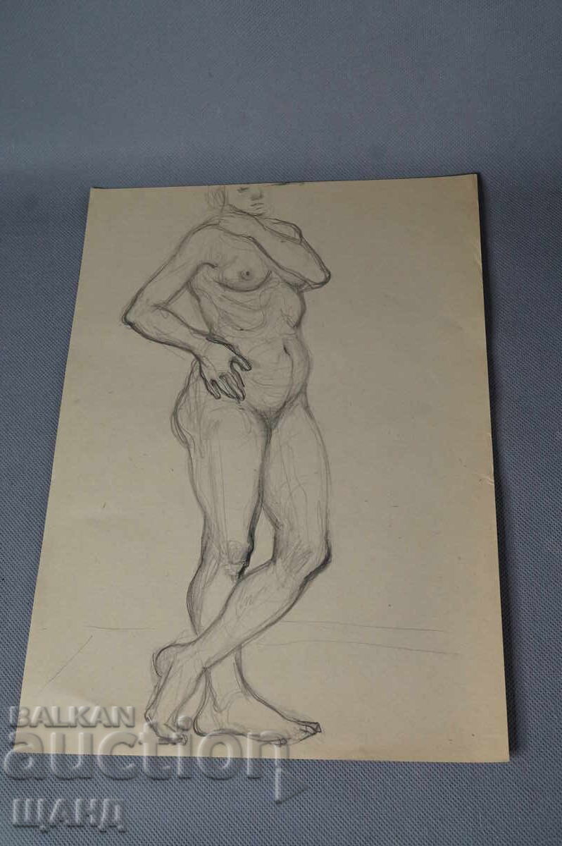 Old Master drawing, pencil, erotic, nude body