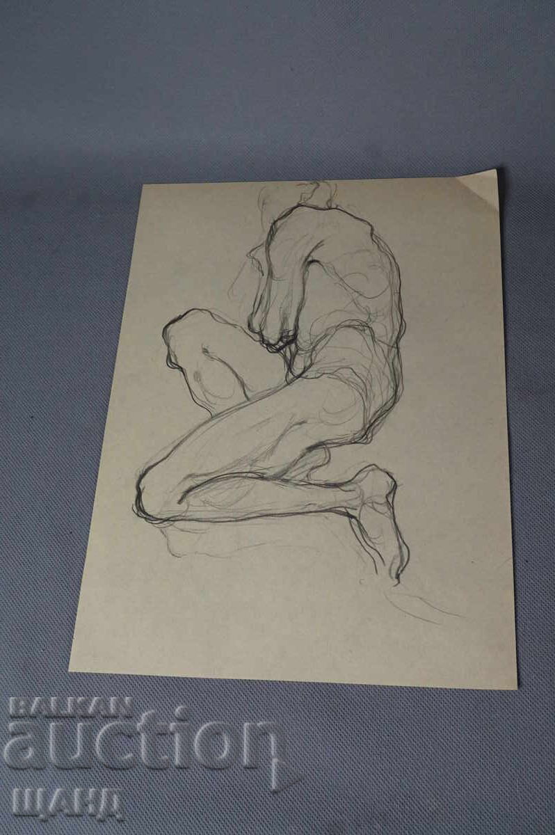 Παλιό μολύβι με σχέδιο Μάστερ, ερωτικό γυμνό σώμα