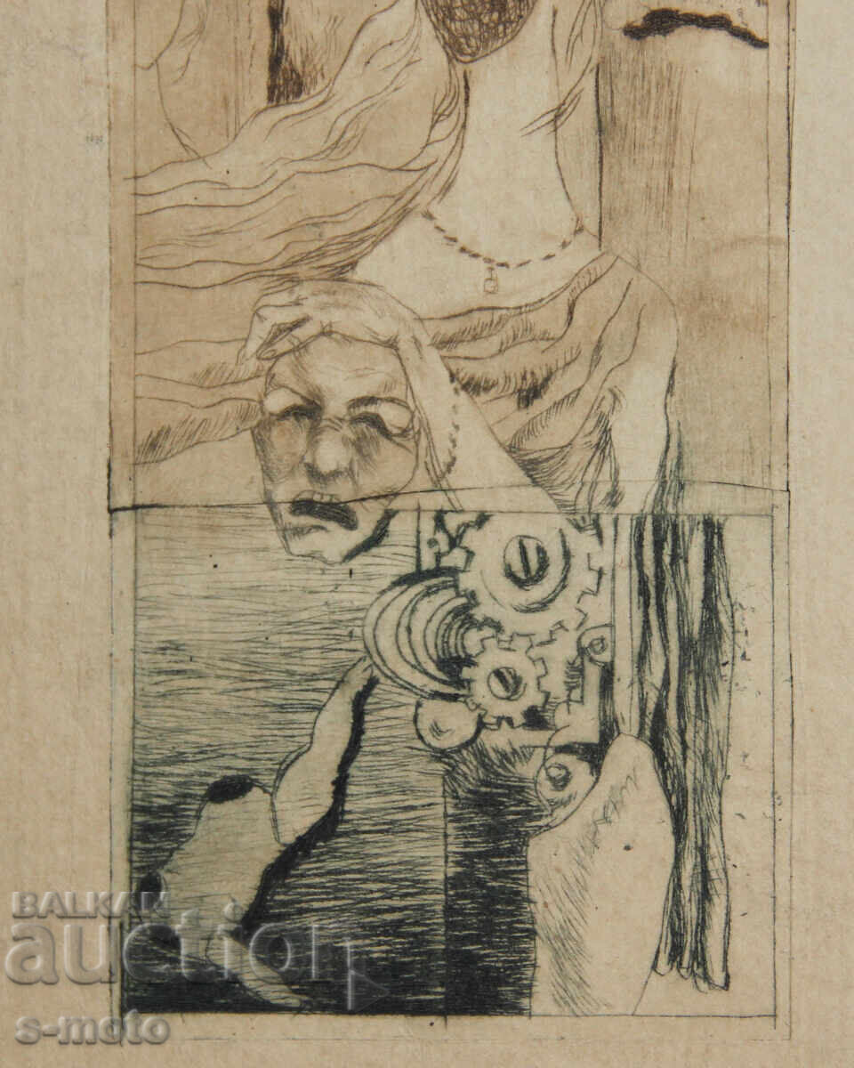 Графика, офорт, абстракция, фигурална композиция - 6