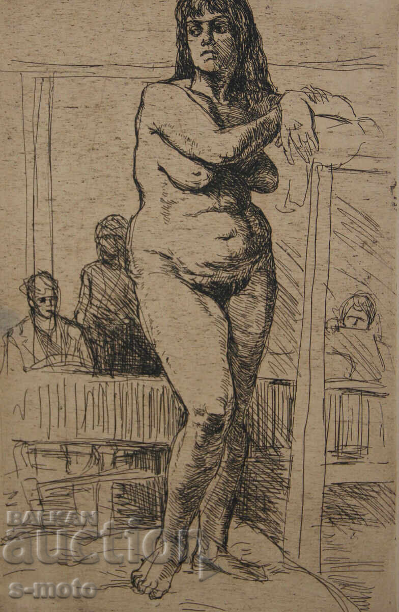 Παλιά χαρακτική, ξηρή βελόνα, γυμνό σώμα, πορτρέτο με τιμή 200.00 BGN | € 102.26