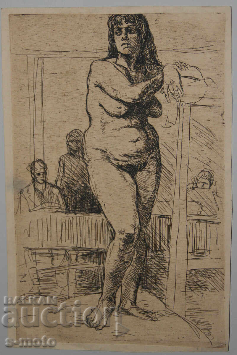 Δημοπρασία Παλιά χαρακτική, ξηρή βελόνα, γυμνό σώμα, πορτρέτο