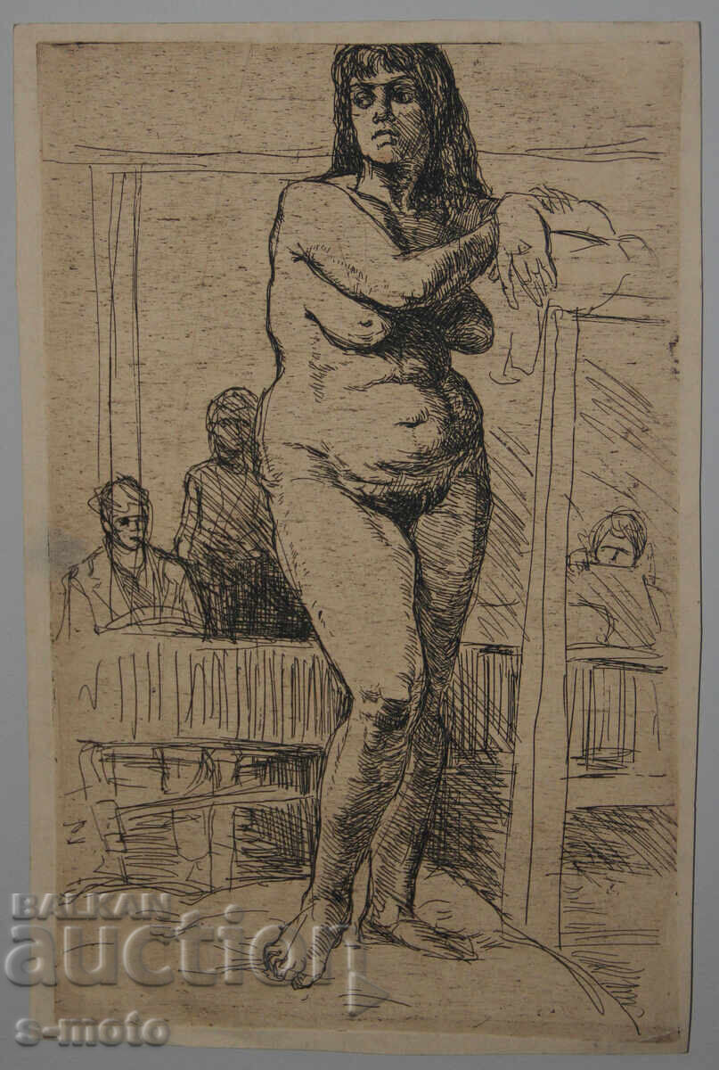 Παράδοση Παλιά χαρακτική, ξηρή βελόνα, γυμνό σώμα, πορτρέτο