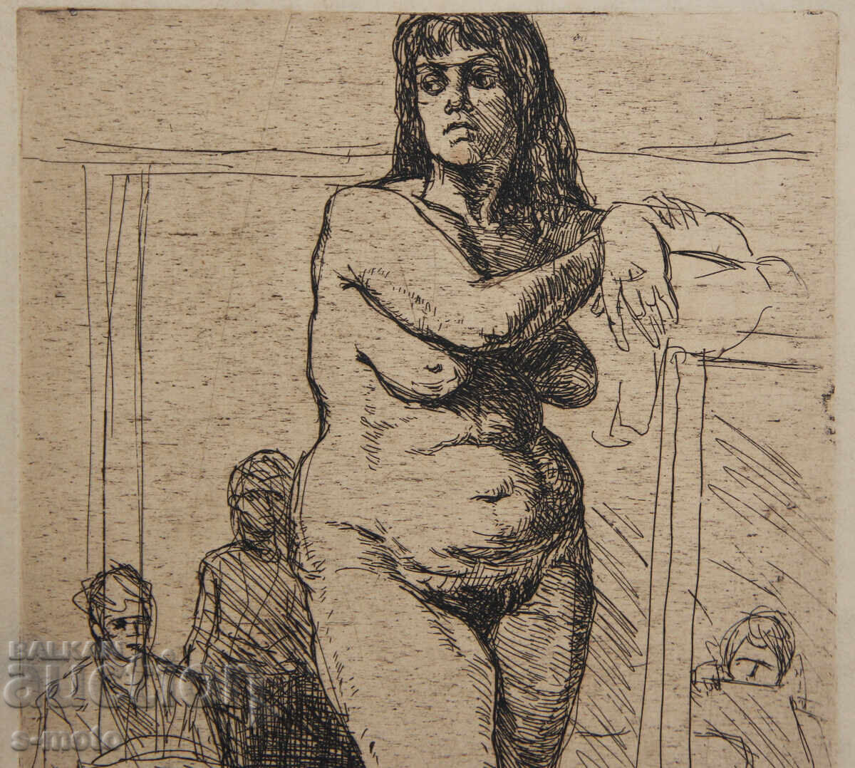 Παλιά χαρακτική, ξηρή βελόνα, γυμνό σώμα, πορτρέτο - 5