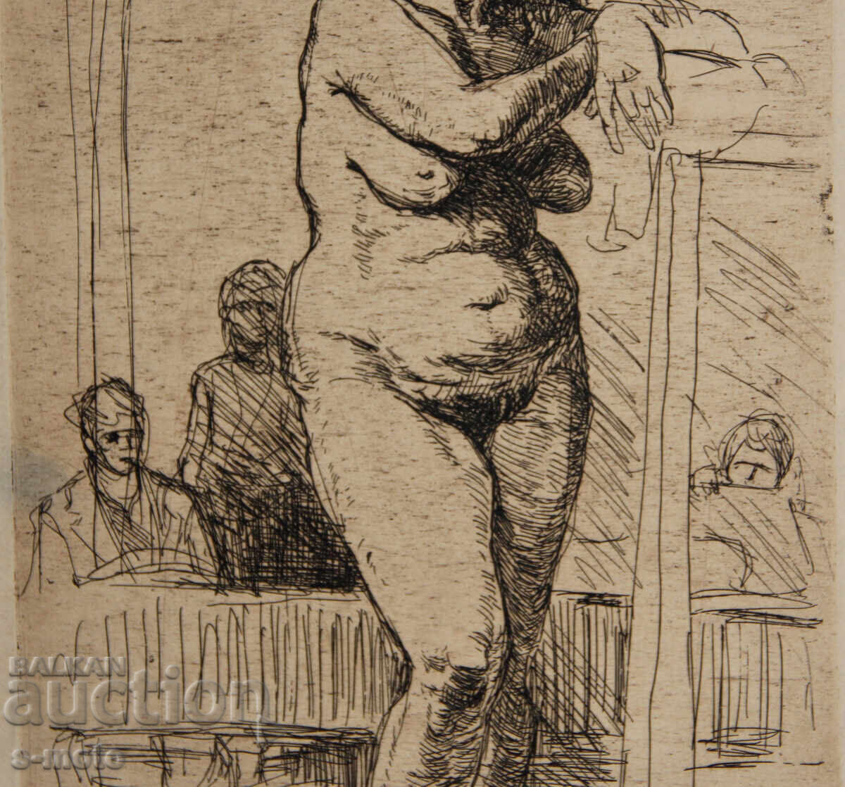 Παλιά χαρακτική, ξηρή βελόνα, γυμνό σώμα, πορτρέτο - 6