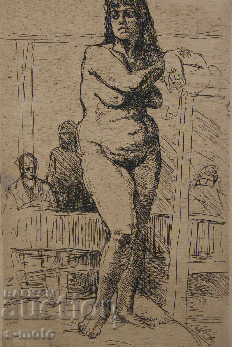 Παλιά χαρακτική, ξηρή βελόνα, γυμνό σώμα, πορτρέτο