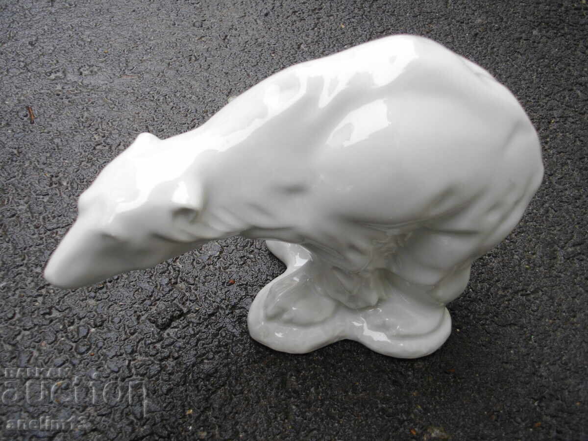 OLD BULGARIAN PORCELAIN LARGE WHITE BEAR SIP